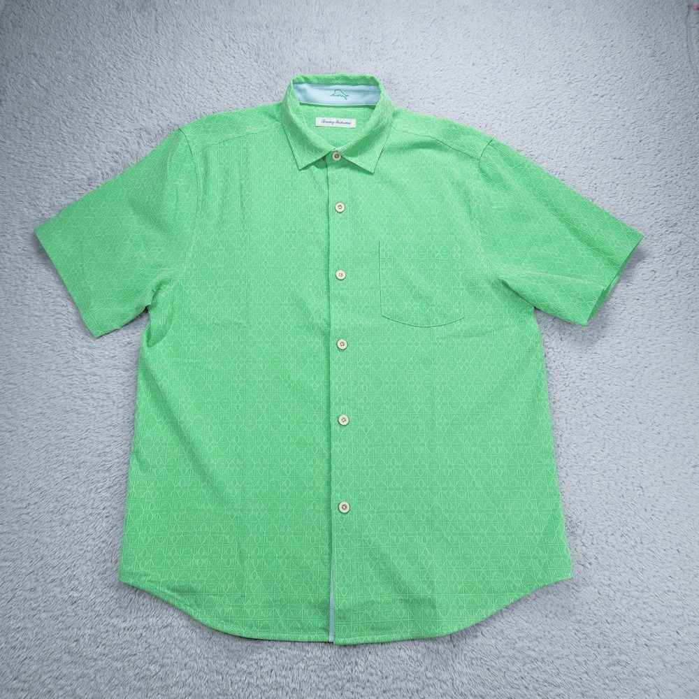 Tommy Bahama Diamond Point Shirt Mens Medium Green Short Sleeve Button Up NEW